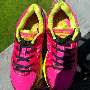 ASICS Women's Vibrant Pink and Neon Yellow Athletic Shoes